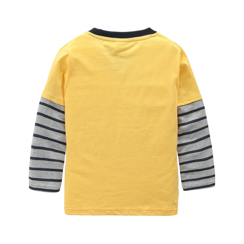 HowJoJo Boys Long Sleeve Cotton T-Shirts Monster Truck Shirt Graphic Tees Blue fire truck/Yellow 5T - Image 2
